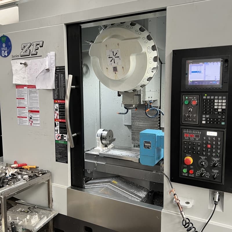 Internal view of CNC spindle and 4th-axis rotary table