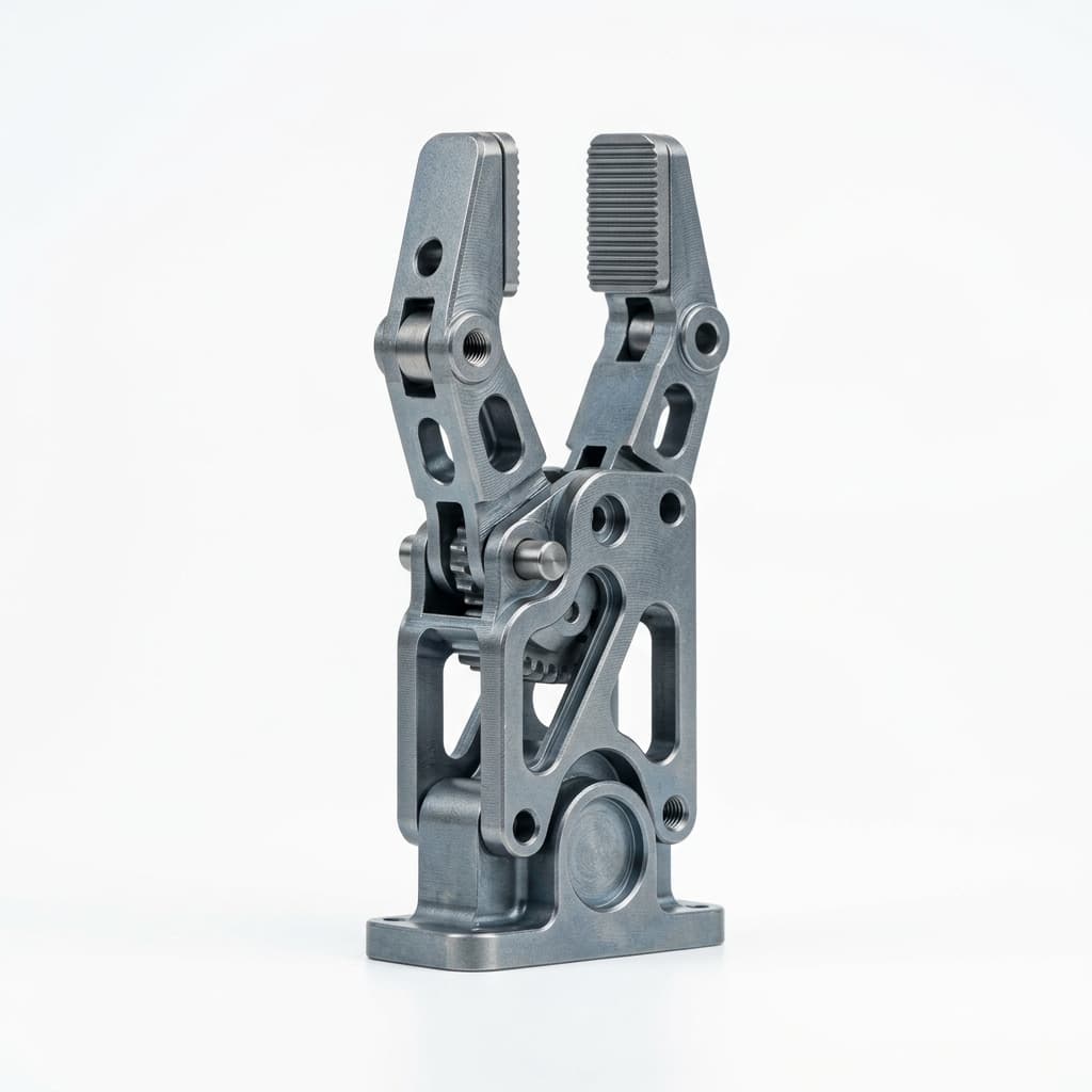 Detailed CNC machined titanium robotic finger gripper component